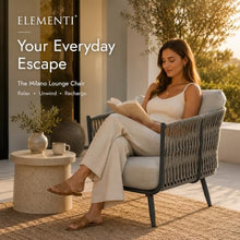Outdoor Lounge Chair Elementi Milano Patio Lounge Chair, Aluminum and Rope Outdoor Armchair with Canvas Granite 5402 Cushions, Dark Gray Frame, 29.5 x 30.3 x 28.3 in