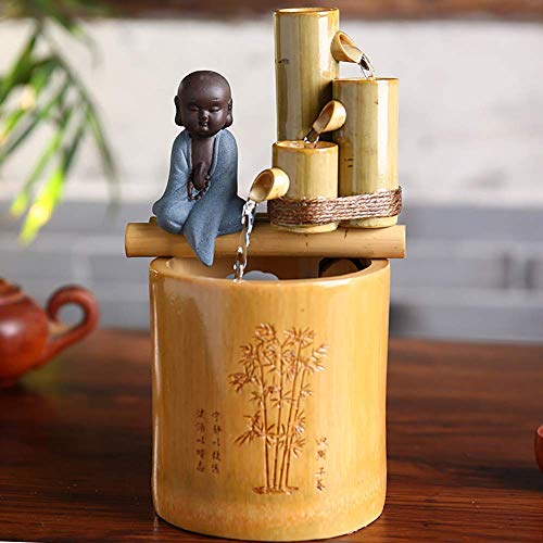 ERoomQ Bamboo Water Fountain Table Top Water Featureese Garden Ornament Zen Home Decor(A+Height 25cm)