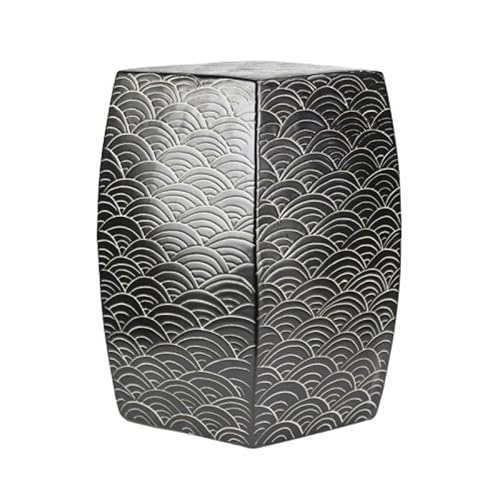 LINKIO Garden Stool Decorative Black Stripe Ceramic Garden Stool with Seawater Pattern - Quadrilateral Square Cooler Stool for Outdoor Use Ottomans