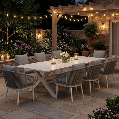 Aeeiua 98" x 38" Outdoor Dining Table, Rectangle Patio Table with Slatted Tabletop for Backyard, Garden, Deck, Poolside