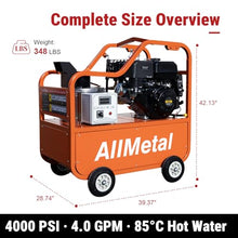 KoreJetMetal 4000 PSI Hot Water Pressure Washer, 4.0 GPM, 420cc Gas Engine with AR Pump, Commercial Heavy-Duty Power Washer for Trucks, Machinery, Concrete, Industrial Grease Removal