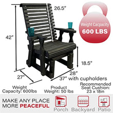 Amish Casual Heavy Duty 600 Lb Roll Back High Back Treated Glider Chair with Cupholders (Semi-Solid Black Stain)