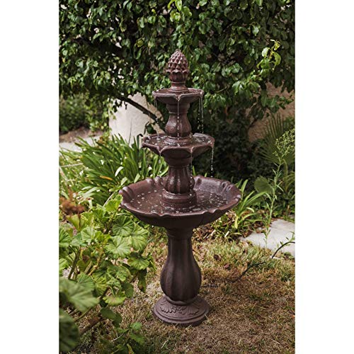 UKN 3 Tier Freestanding Waterfall Fountain 52 Inch Tall Brown Modern Contemporary Stone