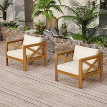 Hassyee Patio Bistro Set with Coffee Table for Living Room, Dining Room, Outdoor Wood Armchairs and Table Set with Removable Cushions for Balcony, Poolside, Garden, Lawn (Beige 2 Chairs)