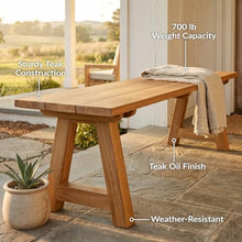 Sunnydaze Wooden Teak Trestle Outdoor Bench for Patio, 60” L, Rustic, Brown