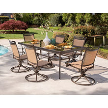Hanover Fontana 7-Piece Outdoor Dining Set with Sling Swivel Rockers and Glass-top Table Brown