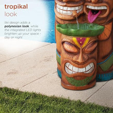 Alpine Corporation - 3-Tiered Colorful Tiki Head Water Fountain, Indoor/Outdoor Tropical Waterfall with LED Lights, for Garden, Patio, Yard, 35" H
