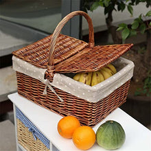 ASWRTYJO Willow Vegetable Basket Handwoven Rectangular Picnic Basket Outdoor Food Storage Picnic Basket