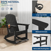GAOMON 4-in-1 Folding Adirondack Chair Set of 4 HDPE, with Retractable Ottoman & Cup Holder, All-Weather Outdoor Patio Rocking Chairs for Lawn, Porch, Poolside, Black (4 Pack)