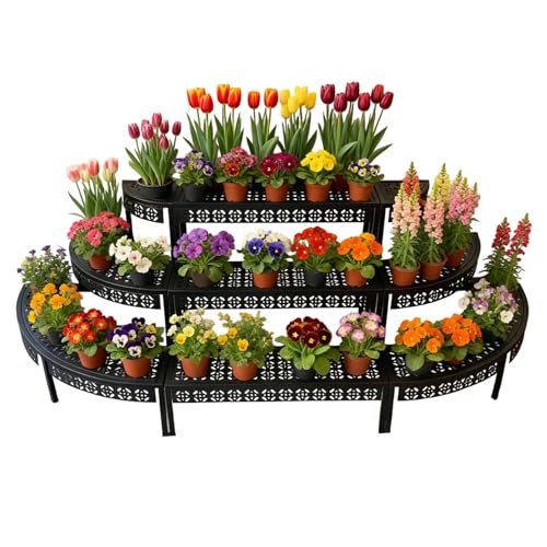 Laohucai 3 Tier Plant Stand Flower Pot Rack Garden Display Shelf Flower Pot Holder Storage Rack Heavy Duty Display Planters Organizer Indoor Outdoor for Patio Garden Balcony Patio Yard(Black)