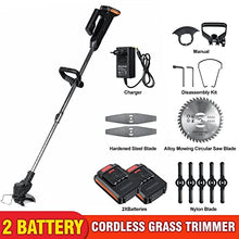 RWGOVLU 24V 1000W Cordless Electric Lawn Mower 10000RPM Wireless Grass Trimmer Kit with 2 Li-Ion Battery Adjustable Handle Garden Tools
