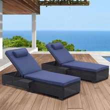 Outdoor Chaise Lounge Chairs Furniture Set of 2 Wicker Recliner Double Reclining Pool Lounge Chair Adjustable Backrest Lounger, Wicker Poolside Lounge Chair Sunbathing Camping Beach Pool Chairs
