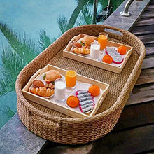 Rattan Woven Floating Food and Drink Holder with Handles, Swimming Pool Floating Tray Table, for Outdoor Summer Swimming Beach Pool Party,Apricot