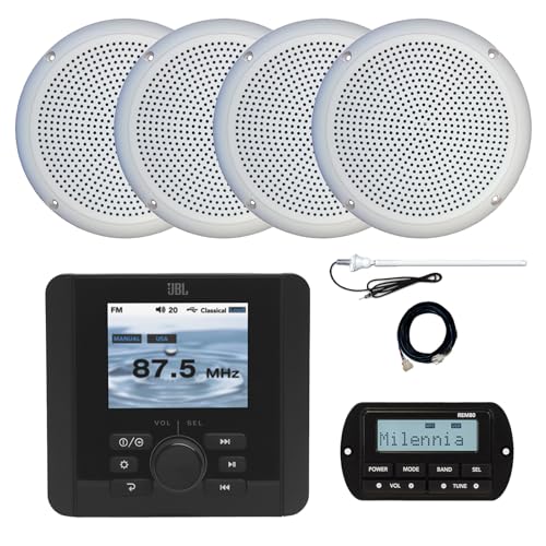 Enrock Marine JBL JAM5000N Marine Bluetooth AM/FM/WB Radio Receiver with Remote & 4x 5.25" Speakers White