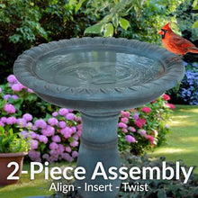 Sunnydaze Concrete Bird Bath with Textured Surface, 26” H, Patina Green
