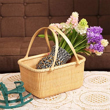 ZYBB Outdoor Rattan Picnic Basket Easter Basket with Handles Solid Wood Handwoven Grocery Basket 33X23x17cm