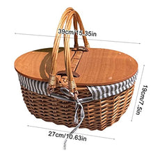 ASWRTYJO Vintage-Style Wicker Picnic Hamper Lining Picnic Hamper Woven Natural Woodchip Wicker Basket With