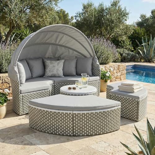 66.5" Outdoor Patio Bed with Washable Cushions, Retractable Canopy (Grey)