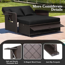 LDAILY Moccha Outdoor Daybed, Wicker Loveseat Sofa Set with 4-Postion Adjustable Backrest, Storage Ottoman, Cushions, Rattan Double Bed Lounger, Patio Furniture Set (Black)