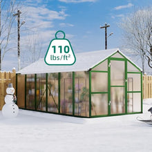 8 x 12ft Polycarbonate Greenhouse for Outdoors – Heavy Duty Aluminum Walk-in Greenhouse with Lockable Door, Adjustable Roof Vent, Quick Setup – Ideal for Garden, Patio, Backyard Planting, Green