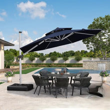 OROTLECT 12 Feet Outdoor Double Top Round Deluxe Lighted Cantilever Umbrella With Base,Navy