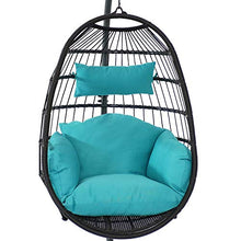 Sunnydaze Penelope Hanging Egg Chair with Turquoise Seat Cushions and Steel Stand - Black Wicker Chair - 78-Inch