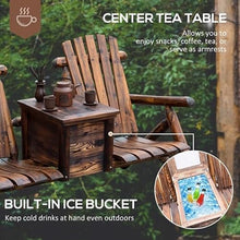 Outdoor Patio Loveseat Modern Wood 2-Seat Patio Conversation Set Built-in Coffee Table Porch Furniture for Garden Lawn Backyard 63.75" L x 32.75" W x 38.25" H