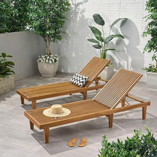 Christopher Knight Home Nadine Set of 2 Outdoor Patio Wood Adjustable Chaise Lounges, Acacia Wood Poolside Sun Lounger Set, Wooden Lounge Chair Outdoor, Teak