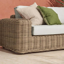Poly & Bark Puglia 3‑Seat Sofa – Outdoor Ready Synthetic Rattan Frame, Weather‑Resistant Cushions & Minimal Profile – Sand Fabric for Patio, Garden or Covered Veranda