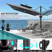 OROTLECT 128'' X 104'' Rectangular Outdoor Solar Led Cantilever Patio Umbrella with Easy-Move Base | One-Person Mobility