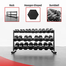BK BodyKore Rubber Coated Hex Dumbbell Set with Frame & Commercial Rack Black