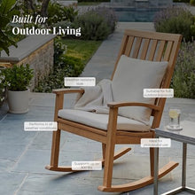 POVL Outdoor Calera Indonesian Teak Rocking Chair – Weather Resistant, Solid, High Back Porch Rocker Teak Outdoor Chairs - for Patio, Fire Pit, Deck, Backyard and Balcony
