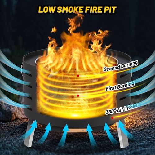 30 Inch Smokeless Outdoor Fire Pit, Outdoor Firepit Table with Removable Ash Pan,Bamboo Lid, Rainproof Cover,Portable Metal Firepit for Patio, Backyard, Camping