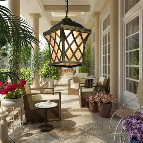 TarfiC Post Lights Outdoor,Garden Post Light Pathway Lamp Waterproof Outdoor Pendant Light Glass Lantern Rustproof Adjustable Hanging Ceiling Lamp Villa Patio Balcony Porch Chandelier,Chandelier