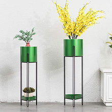 KAJIAO Outdoor Metal Flower Stand with Planter Pot Indoor Balcony Decor Display Shelf Iron Art Herb Bonsai Rack for Living Room Garden Office Floor-Stand - Set of 2(Green)