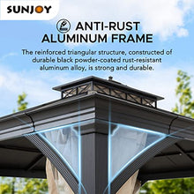 Sunjoy Hardtop Gazebo 11x13 ft Outdoor Patio Black Aluminum Frame Double Tiered with Mesh Netting