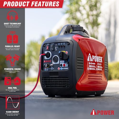 A-iPower SUA2000iD 2000 Watt Portable Inverter Generator Gas & Propane Powered, Small with Super Quiet Operation for Home, RV, or Emergency