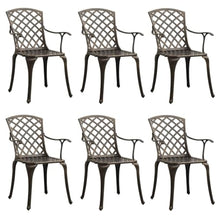 Kaorsrow Patio Chairs Set of 6, Cast Aluminum Outdoor Dining Chairs with High Back and Armrests, Bronze Metal Garden Seating for Porch, Backyard, Lawn and Deck, 24" x 23.6" x 36.6"