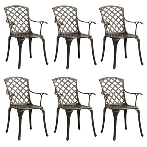 Kaorsrow Patio Chairs Set of 6, Cast Aluminum Outdoor Dining Chairs with High Back and Armrests, Bronze Metal Garden Seating for Porch, Backyard, Lawn and Deck, 24" x 23.6" x 36.6"