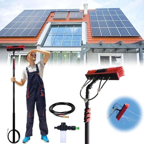 Professional Window Cleaning Kit, 3.6-10.8m Water Fed Extendable Brush, 3-in-1 Aluminum Outdoor Window Cleaner Hose, for Solar Panel, House Siding, Pool, RV,10.8m