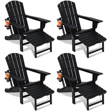 Wildformers Adirondack Chair Set of 4 with Retractable Ottoman, Adjustable Reclining, Folds for Easy Carry, Black