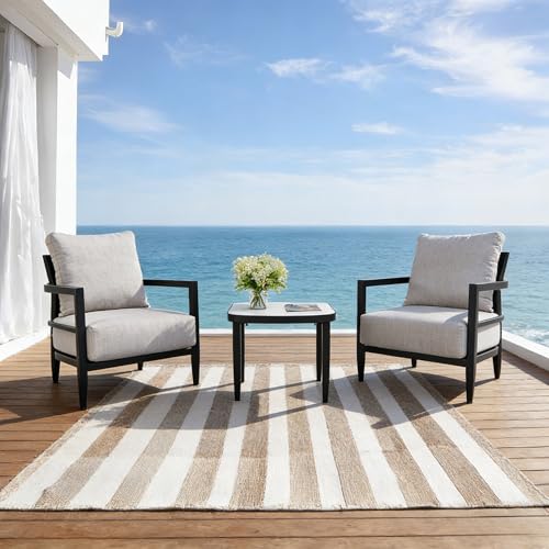 Nevoc Aluminum Patio Furniture Set, Round Patio Side Table and 2 Club Chairs, 8.5" Thicked Cushion, Weather Resistant, Conversation Furniture Set for Patio Yard Porch Balcony Garden