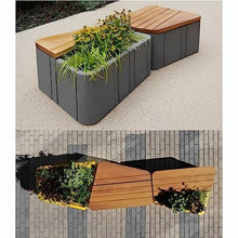 Bustards Outdoor Bench Outdoor Park Chair Geometric Planter Bench, Stainless Steel Flower Box with Solid Wood Seats, Sturdy Modern Square Leisure Bench Garden Bench