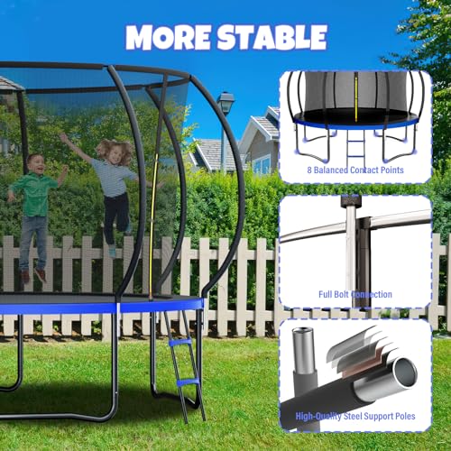 Kiivakii Outdoor Trampoline with Basketball Hoop & Enclosure Net Blue