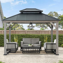 Sunjoy 10x12 ft. Wood Gazebo Outdoor Patio Cedar Framed Steel Hardtop Black + Gray Wood