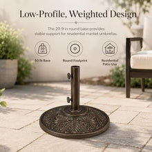 Treasure Garden 50 lb Art Deco Market Umbrella Base – Bronze Auminum Shell with Cast Iron Core – Fits 1.5 Inch Poles