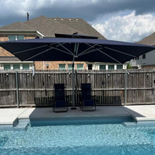 OROTLECT 120'' X 156'' Rectangular Double Top Cantilever Umbrella With Solar Lights And Base In Ground,Navy