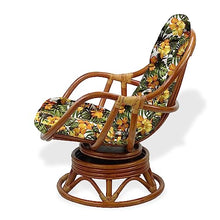 Wickerix Set of 2 Bali Lounge Swivel Rocking Chairs with Floral Cushion and Pelangi Round Coffee Table Natural Rattan Wicker Handmade, Colonial Color