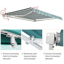 Diensweek 10'x8' Patio Awning Retractable, Fully Assembled Manual Commercial Grade - Quality 100% 280G Ployester Window Door Sunshade Shelter - Deck Canopy Balcony P100 Series (Green/White Stripes)
