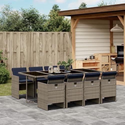 DYRJDJWIDHW Outdoor Seating,Porch Chairs,Outdoor Rocking Chair,9 Piece Patio Dining Set with Cushions Gray Poly RattanSuitable for Patio, Garden, Gazebo Low